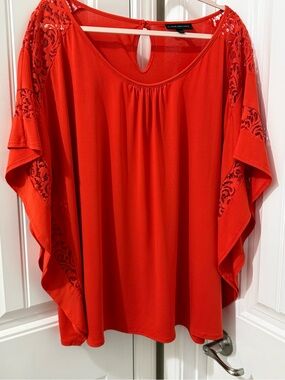 Lane Bryant Bright Red Lace Flutter Sleeve Tunic